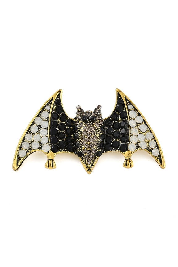 4pcs Bat Alloy Rhinestone Brooches Lapel Pin for Backpack Clothes Golden 33x58mm Antique Golden