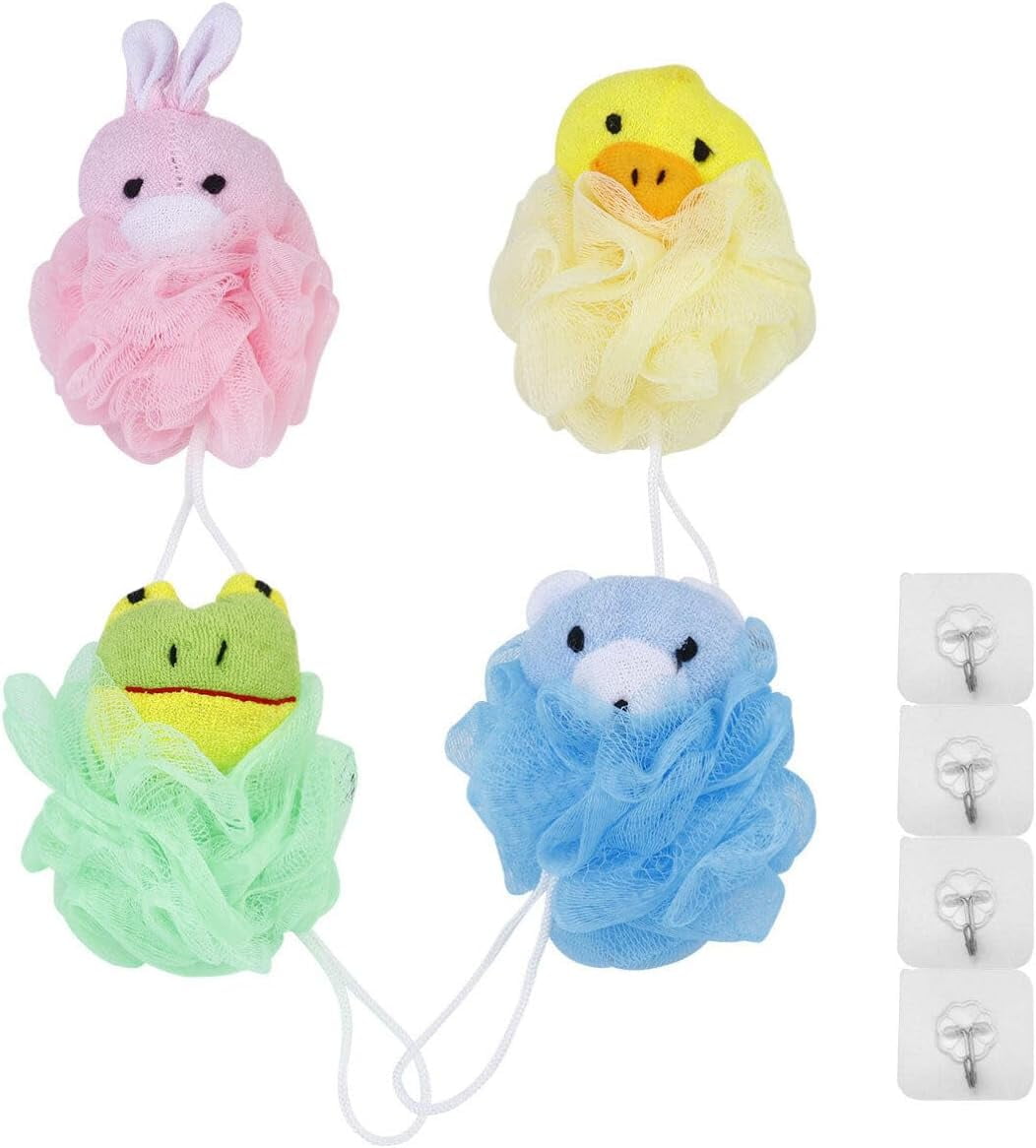 4pcs Bath Ball Hook Bath Scrubber Body Wash Sponge Towel Hook Sponge ...