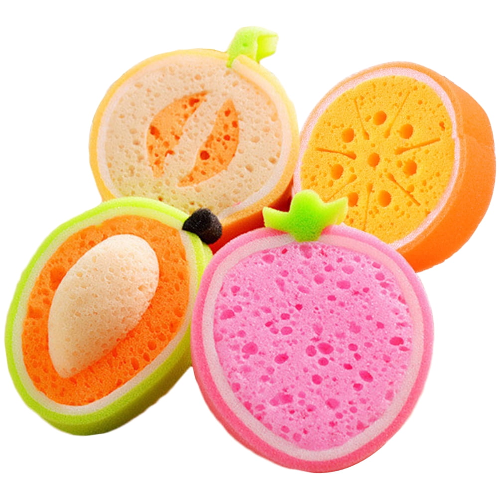 4pcs Bath Sponges Fruits Shaped Design Bath Sponges Lovely Kids Bath