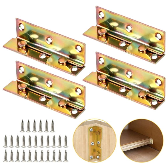 4 Sets Bed Rail Brackets, EEEkit Interlocking Bed Frame Connector Brackets with Screws for Wood Furniture