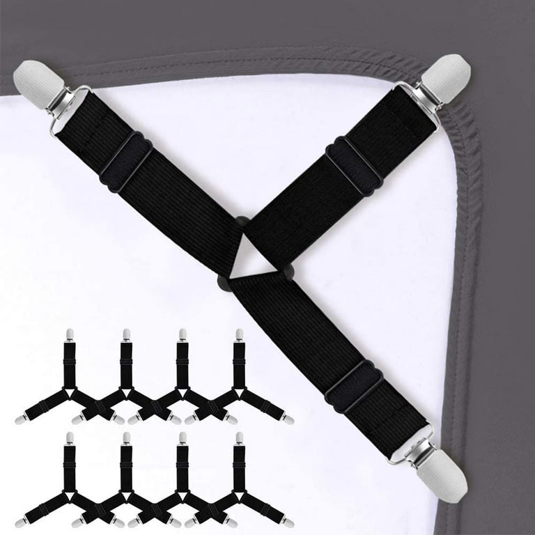 Bed Sheet Holder Straps,Elastic Fasteners/Grippers/Suspenders Fitted for  Bedding,Keepers, Bedsheet Tie Downs (White)
