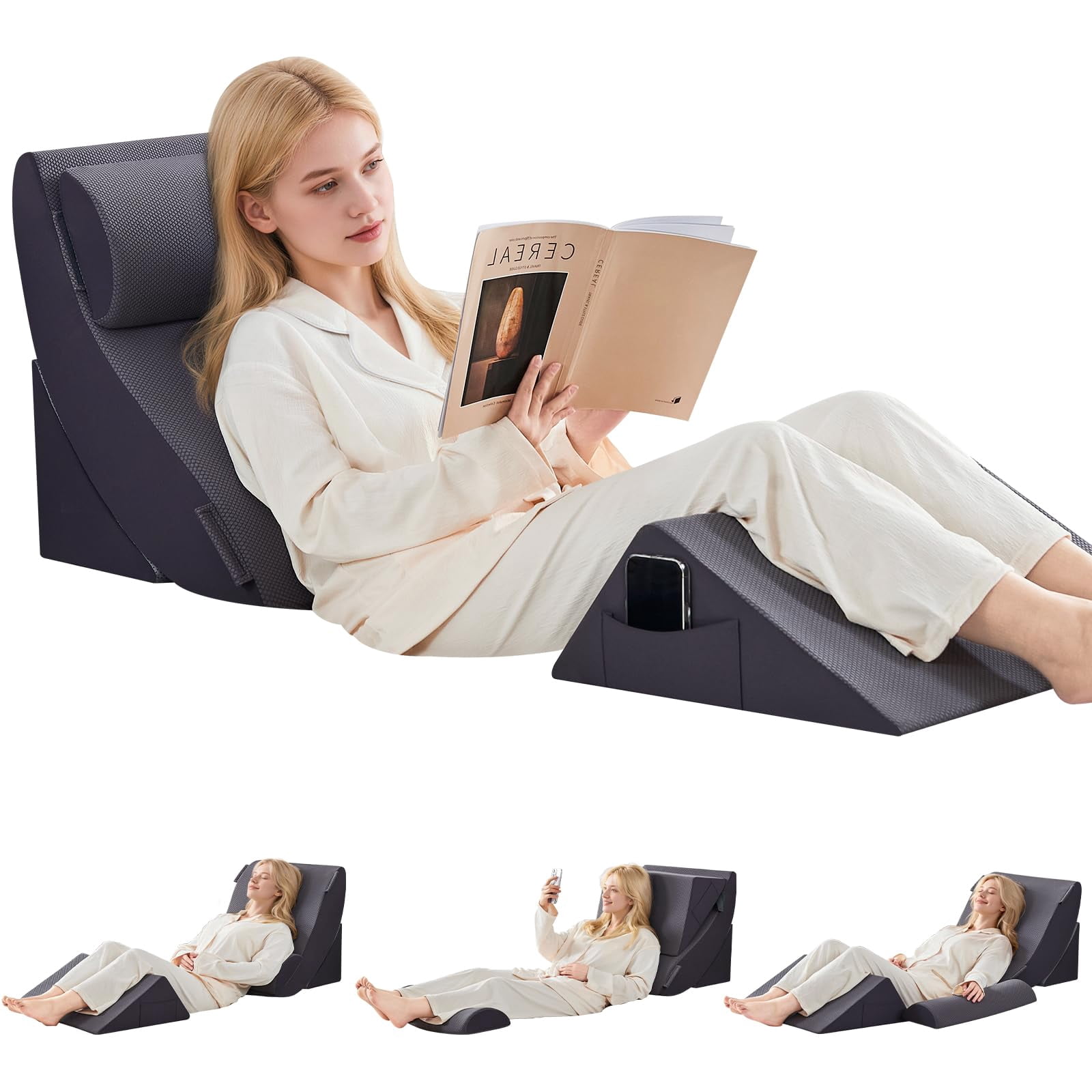 4pcs Bed Wedge Pillow Set For After  Pillows Sleeping Neck And Leg Adjustable Memory Foam Support Acid Reflux & Grey