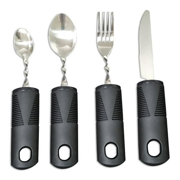 4pcs Bendable Cutlery Disabled Utensil Adult Weighted Utensils Elderly Built Adults Ada Stainless Steel+PP 2737