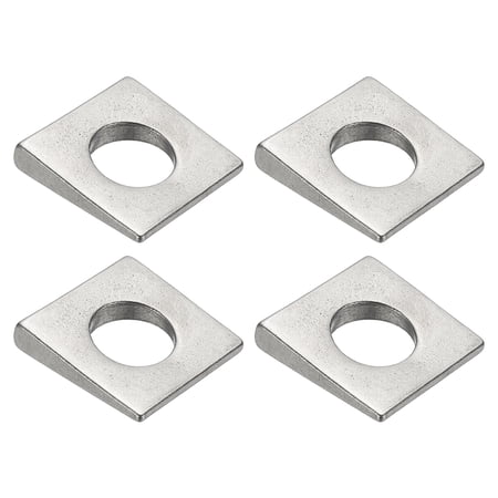 4pcs Beveled Square Washers, M16x35mm Square Beveled Washers Bearing Strut Plate Flat Pad Spacer 304 Stainless Steel for 16mm Bolts Wedge Shim Leveling Fastener Nut Bolt Gasket, Silver