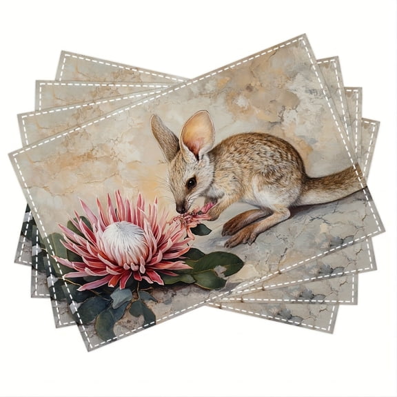 4pcs, Bilby Bandicoot and Protea Flower placemats, fashion print pattern table mat, for dining table, kitchen, party, indoor, holiday, dinner parties and home decor (table mats) 12x18 Inch