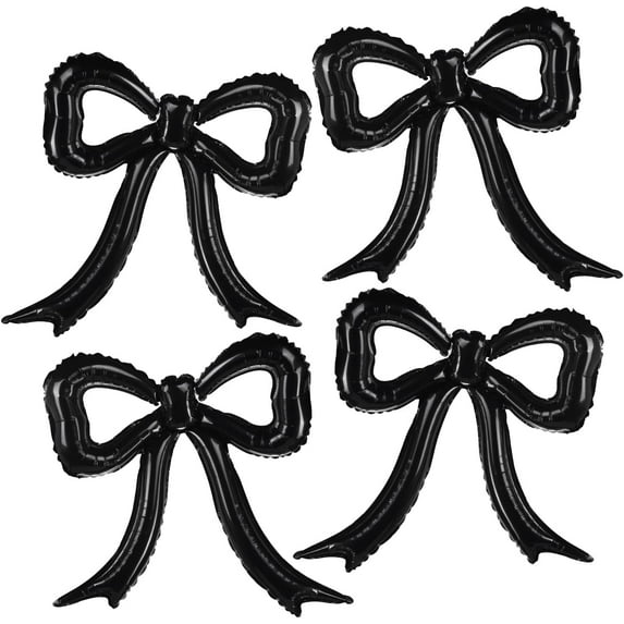 4pcs Black Bow Foil Balloons Bow Mylar Balloon Set for Coquette Birthday, Bridal Shower, Bachelorette Party, Martini Decor supply,Cheetah,Black and White Bow Theme Party Decorations