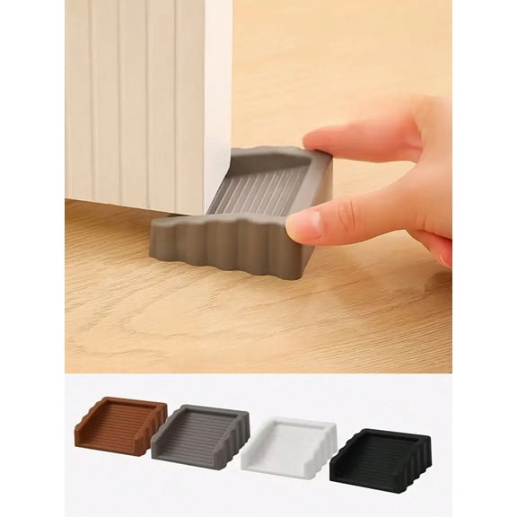 4pcs Black Creative Wind-Resistant Door Stops - Frosted Plastic Door Wedges for Home and Office