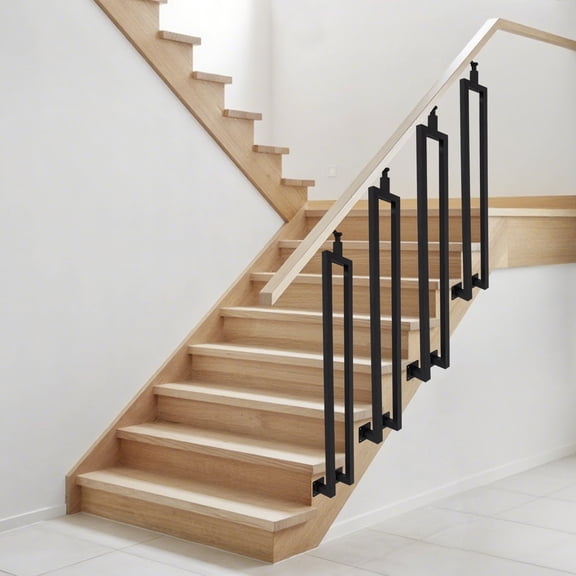 4pcs Black Iron 100cm U-Shaped Stair Column Side-Mounted Straight Column Handrail Support Column