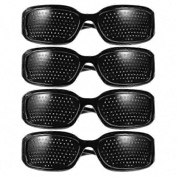 4pcs Black Pinhole Corrective Eyeglasses Full Frame Protection Glasses for Eye Strain Relief