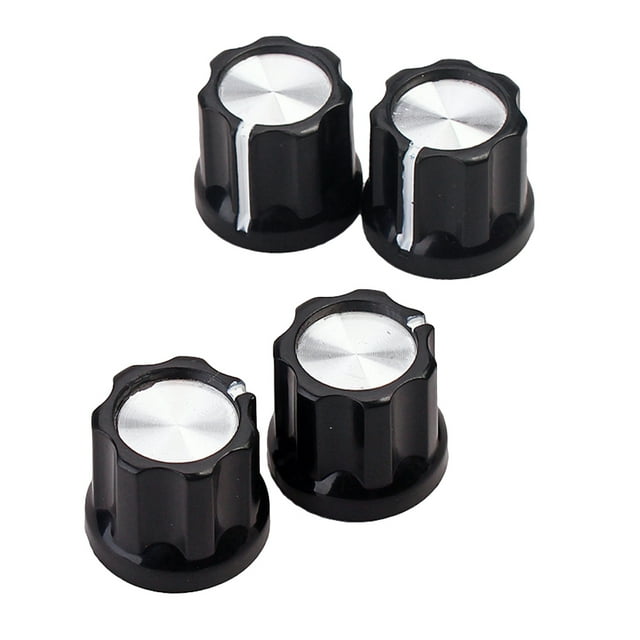 4pcs Black Silver Guitar Bass Amp Knob Buttons Dtype Shaft Pot Knobs