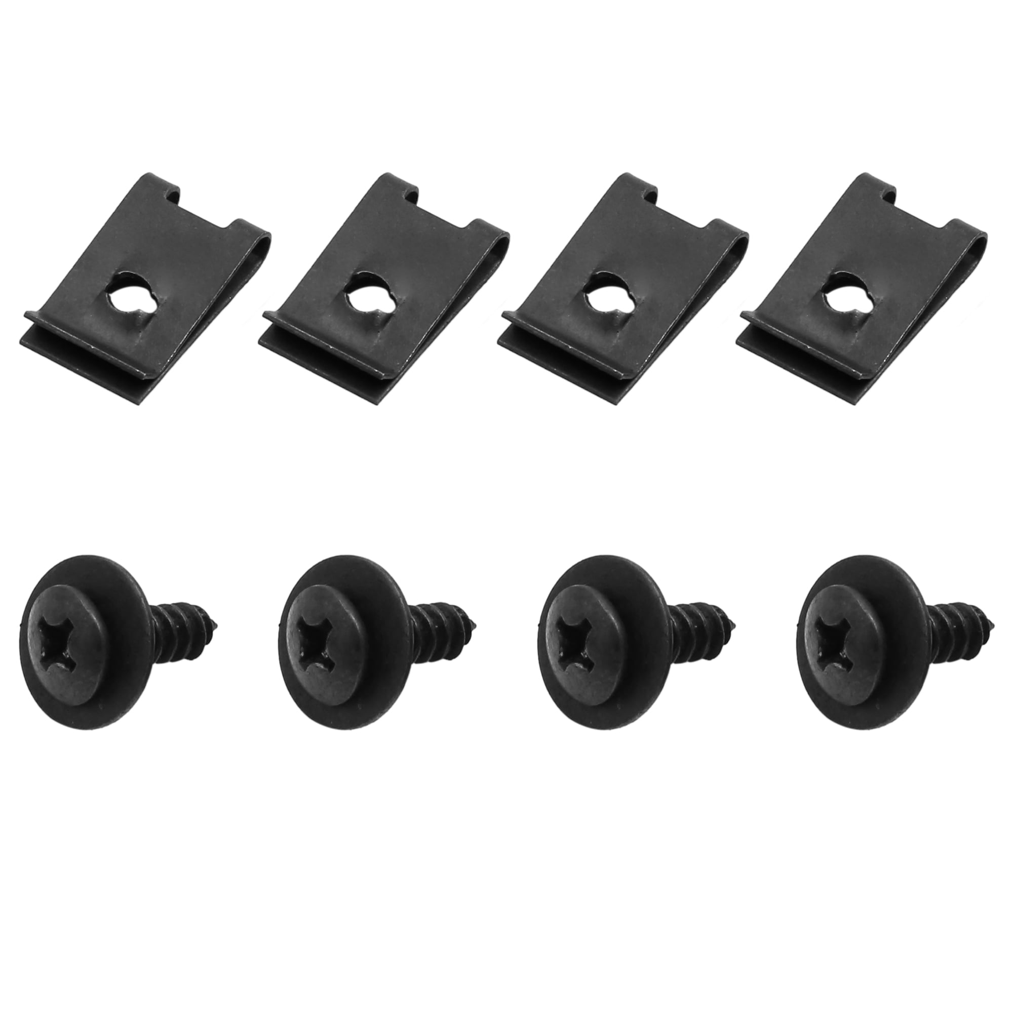 4pcs Black Spring Metal U type Clips with Screws Car Fender Panel Fasteners