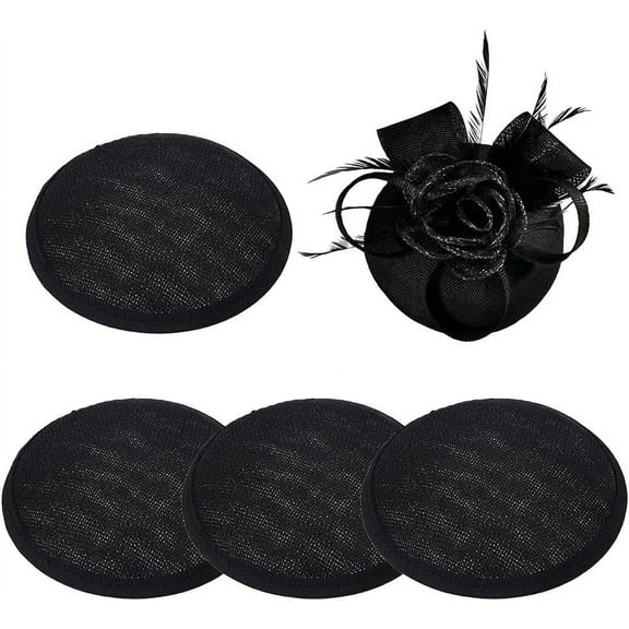 4pcs Black Vintage Round Fascinator Hat Base 5inch Linen Mesh Millinery Base Cloth Sinamay Base for Wedding Party Hat Craft Making 0.78inch Thick