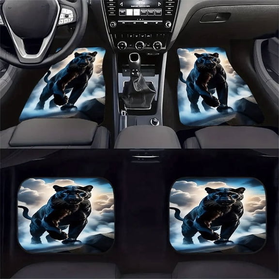 Black Wildcat Car Floor Mats, 4-Piece Universal Anti-Slip All-Weather Interior Set for Cars and Trucks