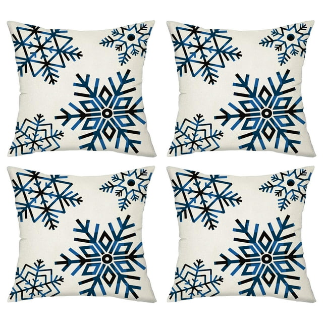4pcs Black and Blue Plaid Pillow Christmas Moose Snowflake Sofa Cushion