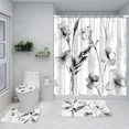 thumbnail image 1 of 4pcs Blue Green Plant Shower Curtain Set Leaf Flower Black and White Floral Bathroom Home Decor, 1 of 11