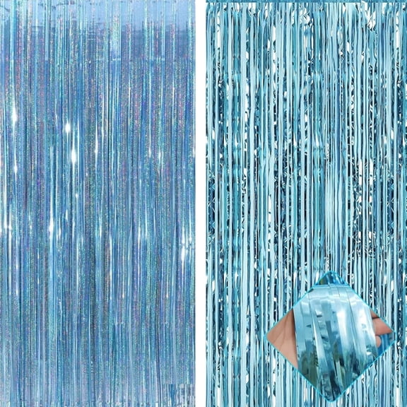 4pcs Blue Laser Rain Curtain for Wedding and Birthday Scene Setup, Thickened Background Curtain, Rain String Door Curtain, Party Decoration Rain Curtain