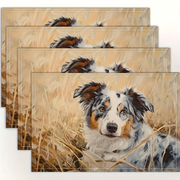4pcs, Blue Shepherd dog Placemats, Fashion Print Pattern Table Mat, for Dining Table, Kitchen, Party, Indoor, Holiday, Dinner Parties and Home Decor (Table Mats) 12x18 Inches