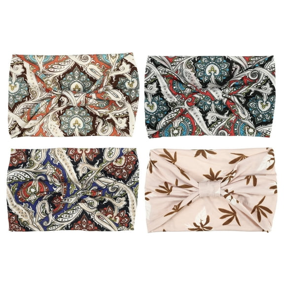 4pcs Bohemia Printed Wide-side Knotted Headwrap for Women Red Blue White Orange Pink