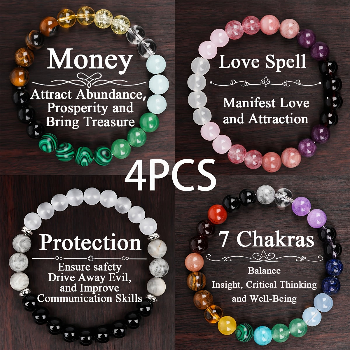 GENERIC 4pcs Bohemian Chic Beaded Bracelet Set with Citrine, Malachite, Rose Quartz & Tiger Eye - Elegant Jewelry for Wealth Attraction & Spiritual Balance, Perfect Gift for Women and Moms, Jewelry Set,4pcs