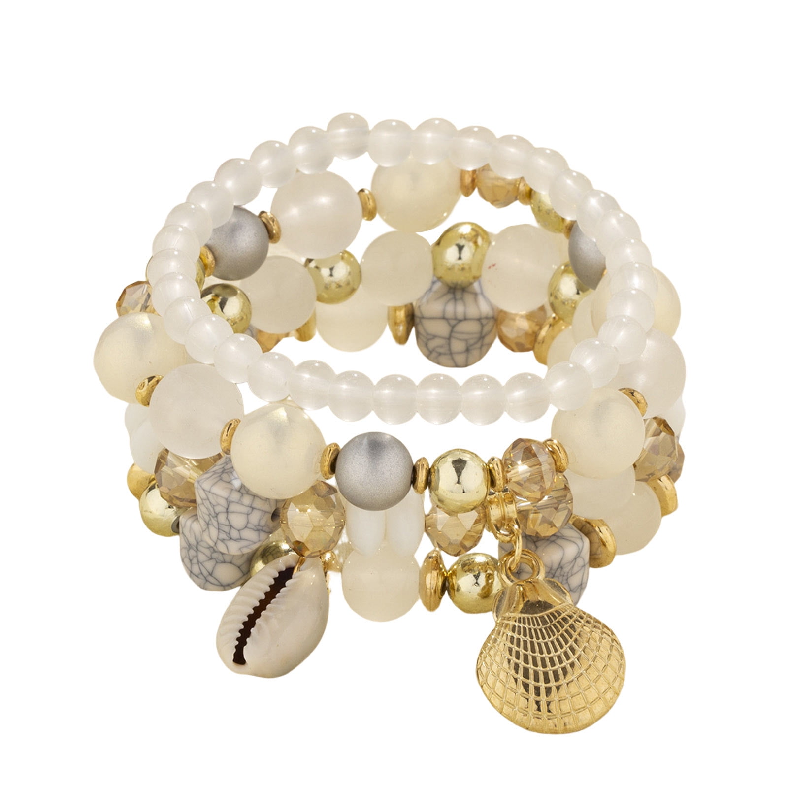 4pcs Bohemian Multi Layer Bracelet Bead String Diamond Set Elastic Bracelet