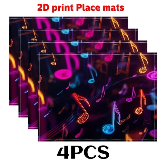 4pcs Bohemian Musical Note & Treble Clef Placemats - Large 12"x18" Table s, Easy-to-Clean Hand Wash Only, Boho Dining Decor & for music-Themed Parties, Durable for home Use,