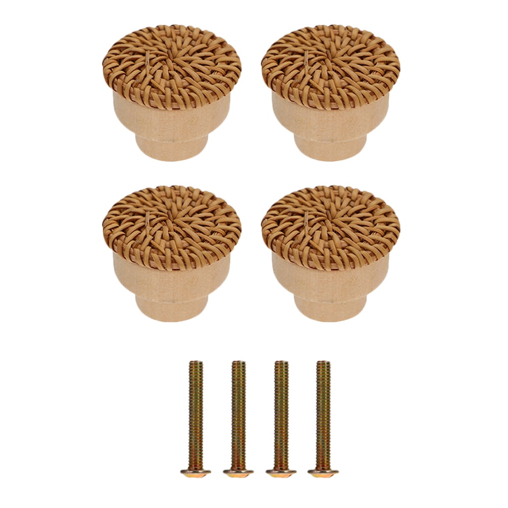 4pcs Bohemian Style Furniture Knobs Wooden Dresser Knobs Rattan