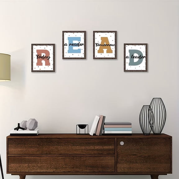 4pcs Boho Frameless Reading Posters Set Inspirational Classroom Decor for Preschool Elementary Middle School Daycare Library Wall Art