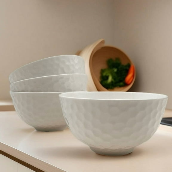 4pcs Bone China 4.5" Bowls Set with Silicone Band and Hangtag Perfect for Soups, Salads, Desserts, Ice Cream, and Fruit / Elegant Gift-Ready Set / Microwave & Dishwasher Safe