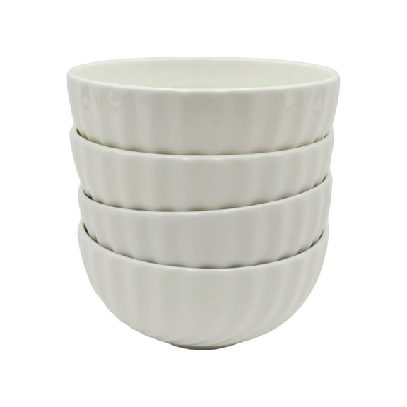 4pcs Bone China 4.5" Bowls Set with Silicone Band and Hangtag Perfect for Soups, Salads, Desserts, Ice Cream, and Fruit / Elegant Gift-Ready Set / Microwave & Dishwasher Safe