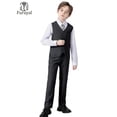 thumbnail image 1 of 4pcs Boy's Gentleman Suit, Suit Jacket Long Sleeve Plain Color Shirt & Pants & Vest & Tie, Spring And Autumn Boys Preppy Style Vest Set For Competition Performance Wedding Banquet Dress, 1 of 5
