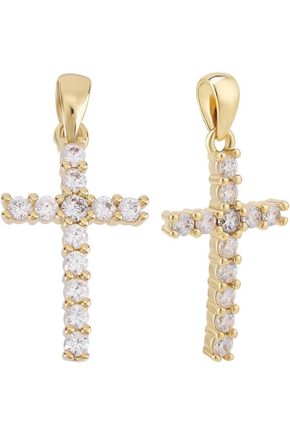 4pcs Brass Micro Pave Clear Cubic Zirconia Pendants Cadmium Free & Nickel Free & Lead Free Latin Cross Golden 21x12x3mm Hole: 3x2mm