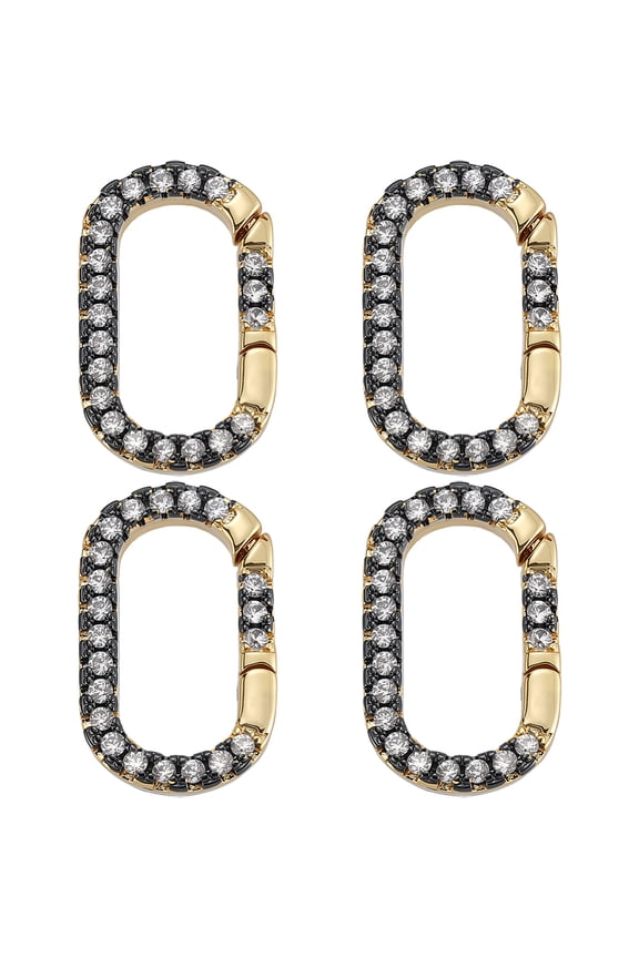 4pcs Brass Micro Pave Clear Cubic Zirconia Spring Gate Rings Long-Lasting Plated Cadmium Free Rack Plating Oval Real 18K golden Plated 16.5x10.5x2.5mm