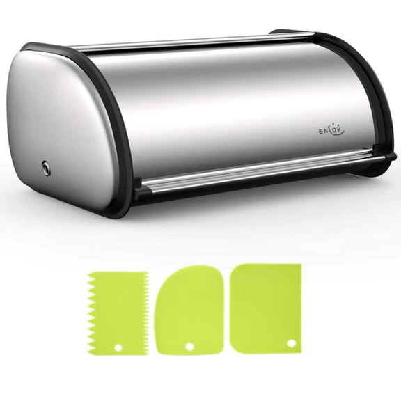 4pcs Bread Box for Kitchen Counter, Stainless Steel Roll Top Bread Bin, Sliver Bread Storage Holder with Lid, Large Capacity Bread Keeper