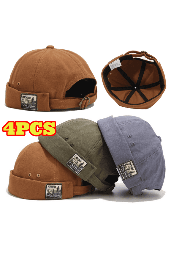 4pcs Brimless Hats, Rolled Cuff Sailor Cap, No Visor Skull Cap Beanie Hat for Men & Women