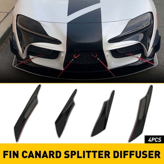 4pcs Bumper Car Fin Splitter Canard Valence Diffuser Spoiler Lip Glossy Black