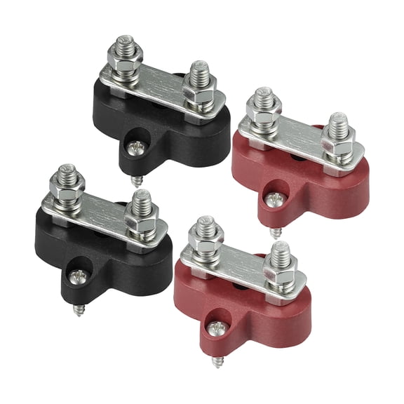 4pcs Bus Bar Junction Block 1/4" M6 Dual Power Post Insulated Terminal Stud Distribution Block for Auto Car Black Red
