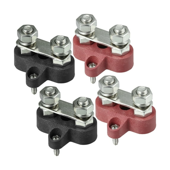 4pcs Bus Bar Junction Block 5/16" M8 Dual Power Post Insulated Terminal Stud Distribution Block for Auto Car Black Red