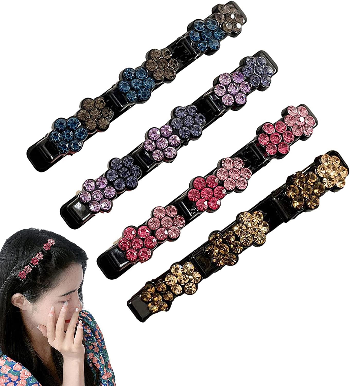 4pcs Butterfly Braided Hair Clips,Sweet Hair Decorate Clips,Side Bangs