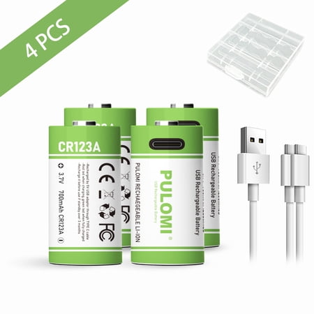 4pcs CR123A Battery CR123A Rechargeable Batteries, CR123A/CR17345, USB 3.7V 2500mWh 700mAh Rechargeable Battery, Fast Charge Long Lasting Cycle Times up to 1200x With Type-C Port Charging Cable