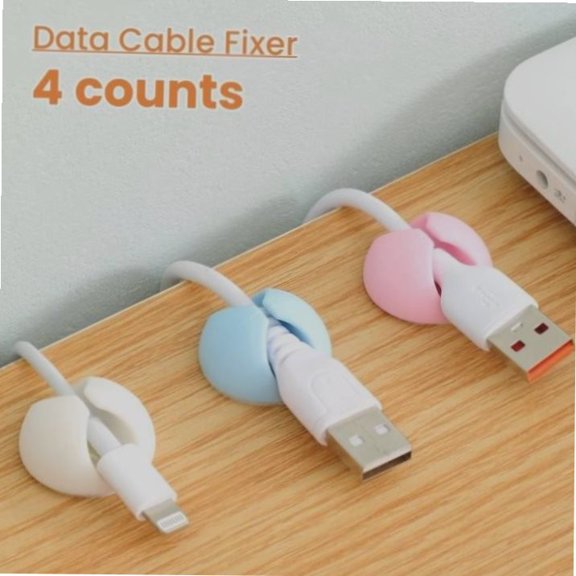 4pcs Cable Organizers, self-adhesive, random colors for charging cable management, home office, desk accessories.