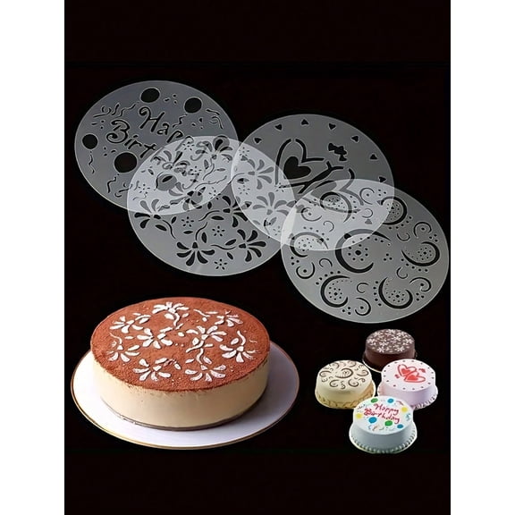 4pcs Cake Baking Clear Template Decorating Stencil For Cookie Cake Pastry Wedding Birthday Party Powder Sugar Mesh Tools Restaurant Baking Tool Set