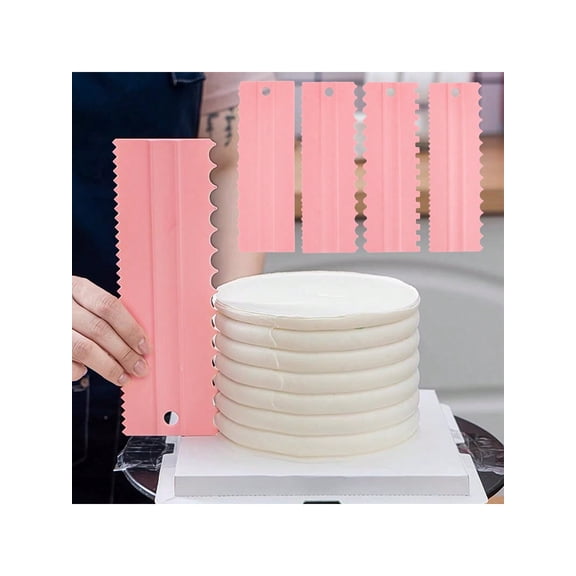 4pcs Cake Decorating Tools Set Includes Icing Spatula Smoothing Comb Serrated Scraper Butter Mousse Cream Cake Edge DIY Tools 8 Textured Designs