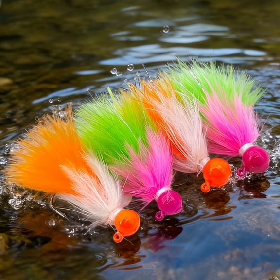 4pcs Candy-Colored Fly Fishing Lead Head Jigs - 3g/5g Feather Lures with Round Head, Ideal for Ice Fishing, Trout, Bass, and Sunfish