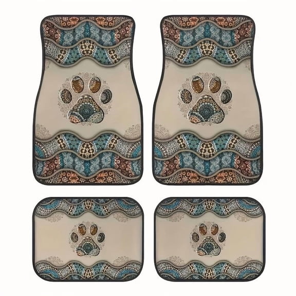 Unbranded All Weather, Water Resistant, Front and Back Seat Floor Mats, Bohemian Dog Paw Print Pattern, Fits Most Cars, Sedan SUV Vans - Other 4 Piece