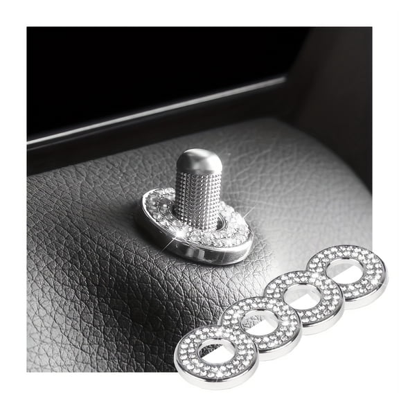 4pcs Car Inner Door Lock Covers, Rhinestone Pull Rod Bolt Decoration Stickers, Auto Universal Sparkly Door Bolt Cap