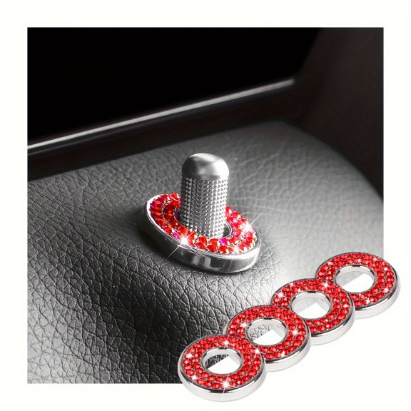 4pcs Car Inner Door Lock Covers, Rhinestone Pull Rod Bolt Decoration Stickers, Auto Universal Sparkly Door Bolt Cap