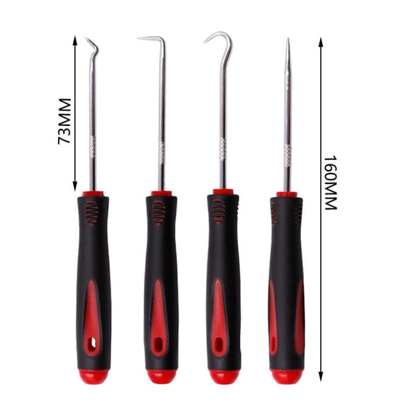 4pcs Car Pick and Hook Tool Set with O Ring Oil Seal Gasket Puller Remover, Straight 90 Degree Full and Angled Hooks, Hardened Steel Shaft and Non Slip Grip Handle for Autom(Short)