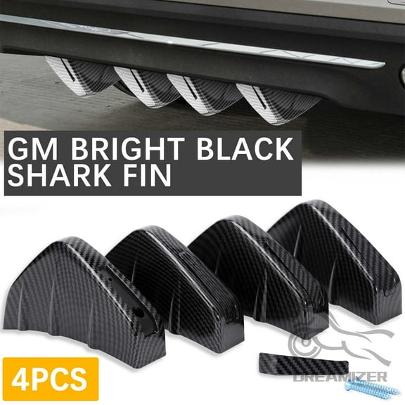 4pcs Car Rear Lower Bumper Wing Lip Diffuser Splitter Spoiler Shark Fins Carbon Fiber Style Universal Fit