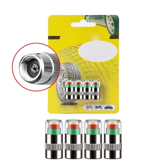 4pcs Car Tire Pressure Monitor Gauge Valve Stem Caps Sensor Indicator 3 Color Tire Pressure Sensor Indicator, Universal Valve Stem Covers with Pressure Sensor for Cars, Trucks, SUVs