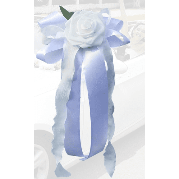 4pcs White Wedding Ribbon Bows with Artificial Flowers for Car Handles, Mirrors, Chair Backs - Elegant Car Wedding Decorations